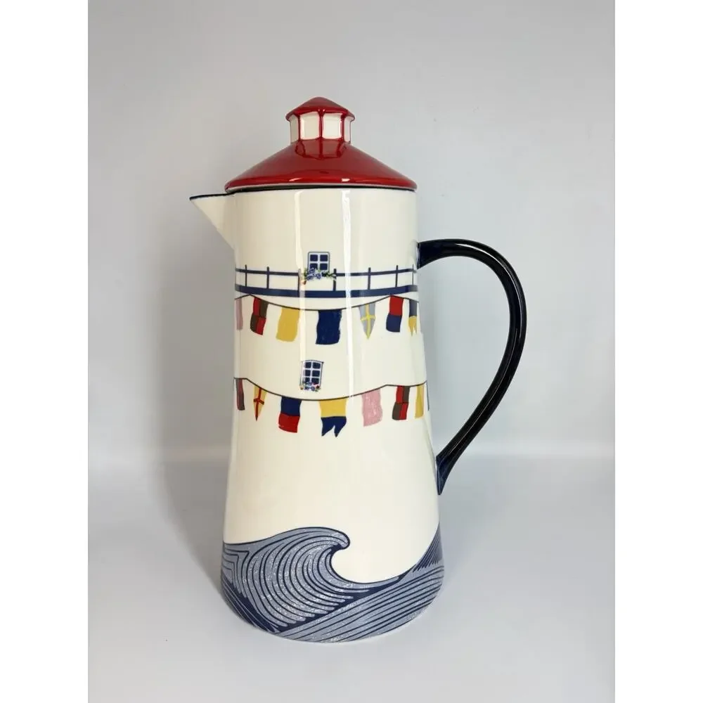 Set of 3 Anthropologie Maritime Lighthouse Jug Pitcher Butter Keep Salt Pepper